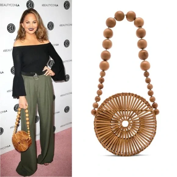 Cult Gaia Luna Wooden Bamboo Round Beaded Bag - Picture 2 of 9